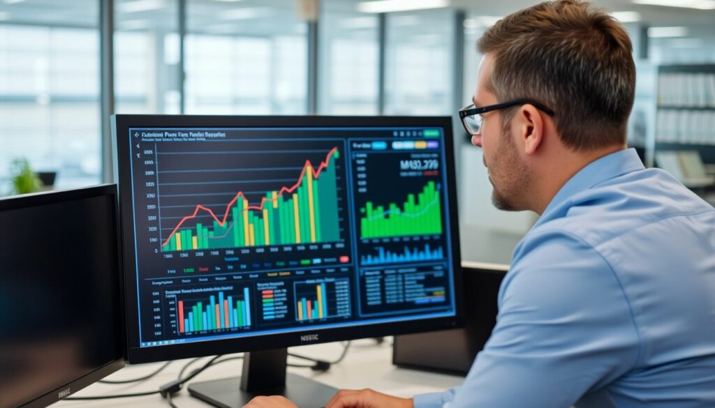 Professional analysing data charts on computer