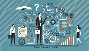 A graphic illustrating the 5 C's of audit finding with a focus on 'Cause,' showing the process of root-cause analysis in PPC audits.