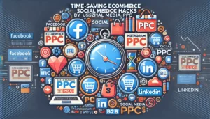 An illustration showcasing time-saving Ecommerce PPC Hacks by utilizing social media PPC, emphasizing the importance of selecting the right platforms like Facebook, Instagram, and LinkedIn for targeted campaigns.