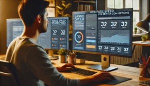Is Your PPC Not Working Well? A web developer is working on a computer, optimizing a landing page for better conversions and improving page load times to enhance PPC performance.