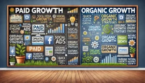 A side-by-side comparison of paid vs organic growth in digital marketing, highlighting the differences and benefits of both strategies.