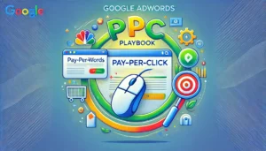 A visually engaging representation of the Google Adwords PPC Playbook, highlighting the essentials of the Pay-Per-Click advertising model and its impact on driving qualified traffic.