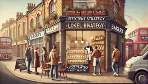 A small bakery in Camden, London, bustling with customers, showcasing the successful transformation of a local brand through the efforts of a content agency in London.