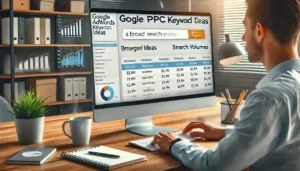 A digital marketer using the Google AdWords PPC Free Features, focusing on the Keyword Planning Tool to generate keyword ideas.