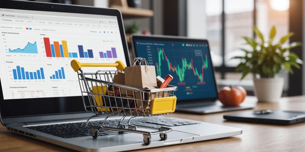 eCommerce shopping cart and analytics screen