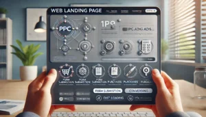 A well-designed landing page highlighting PPC optimisation with clear calls-to-action, fast loading times, and user-friendly navigation to encourage conversions.