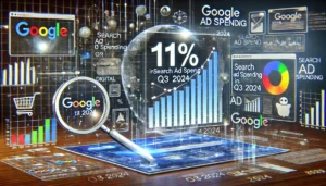 Graphical representation of Google ad spend increase in Q3 2024, showing an 11% year-over-year growth, highlighting resilience despite AI challenges.