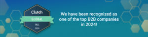 Clutch Global Fall 2024 badge with text recognising PPC Geeks as one of the top B2B companies in 2024 on a blue background with hexagonal patterns.