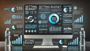 PPC advertising basics visualised through a financial dashboard, highlighting essential budget management strategies such as setting and adjusting budgets for effective campaign control.