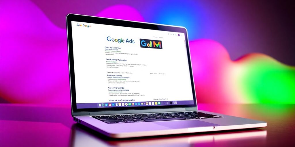 Laptop screen displaying Google Ads interface with a focus on Google New Top and Bottom Ad Positions