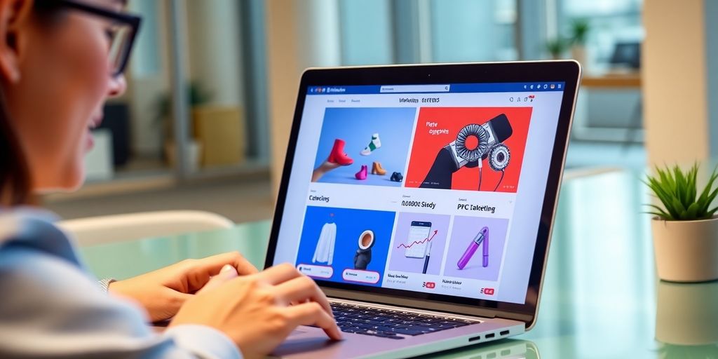 Managing PPC marketing for a UK Shopify Store on a laptop in an office
