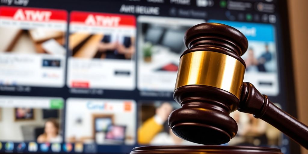 Gavel and computer screen with online ads.