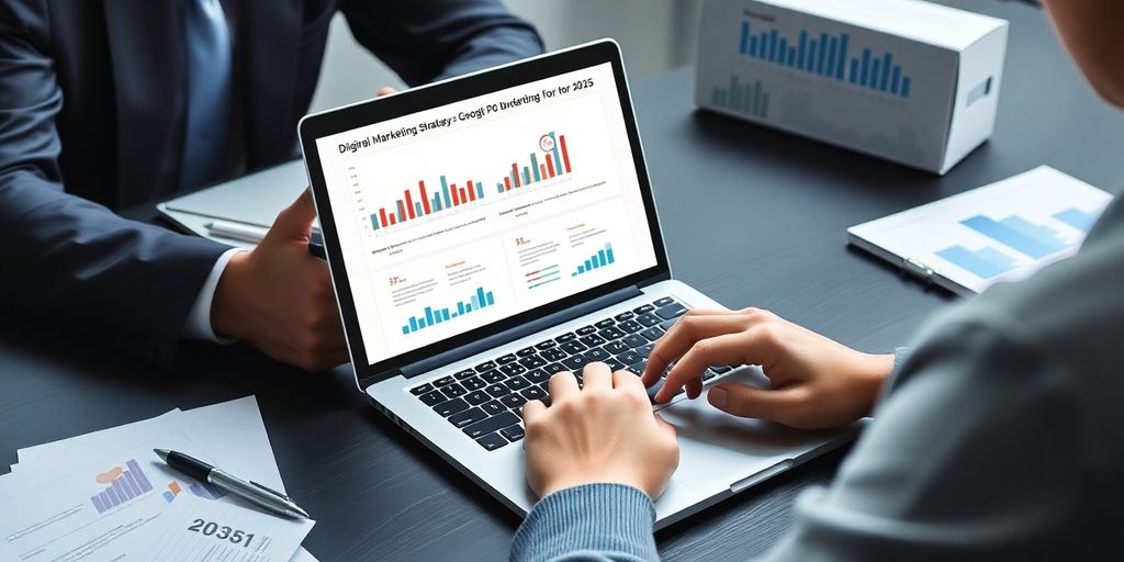 Business professional analysing digital marketing strategies for PPC.