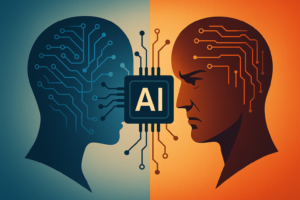 PPC News April 2025 - Dual representation of artificial intelligence's benefits and concerns.