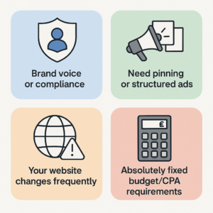 Infographic highlighting key scenarios where advertisers should be cautious with AI Max