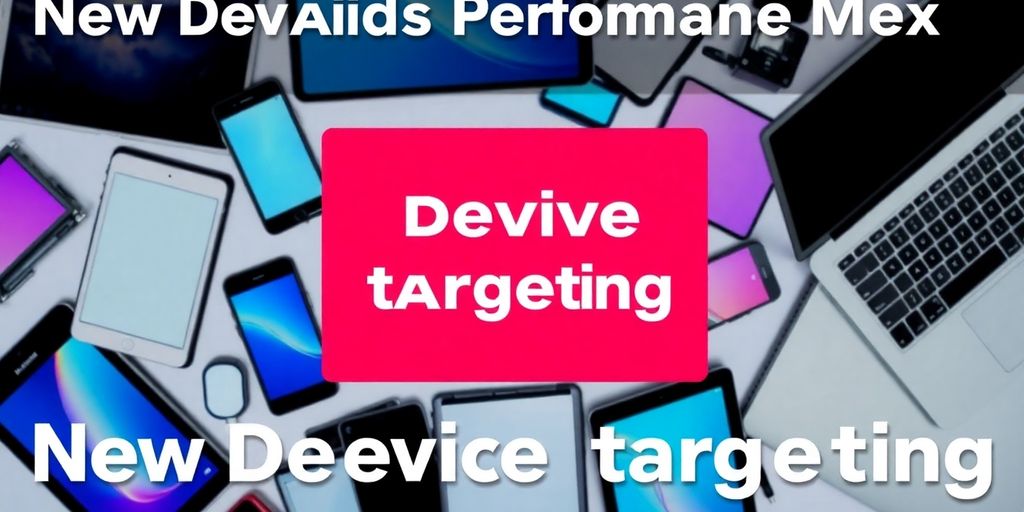 Digital devices highlighting Google Ads device targeting feature.