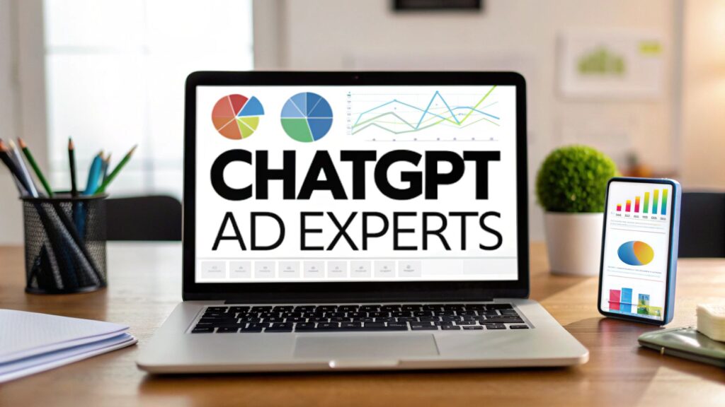 ChatGPT Ad Experts with performance charts on laptop – PPC News October 2025 update