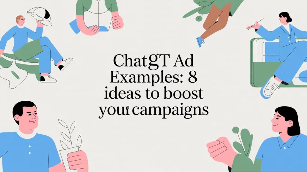 Illustrated cover for ChatGPT Ad Examples – 8 ideas to boost your ad campaigns.