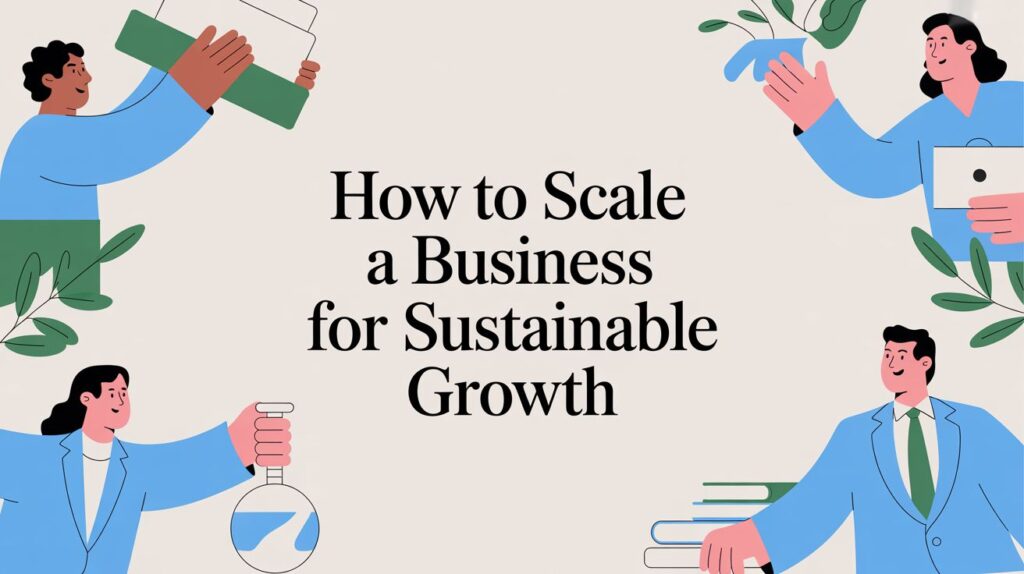Illustrated cover graphic introducing How to Scale a Business for Sustainable Growth